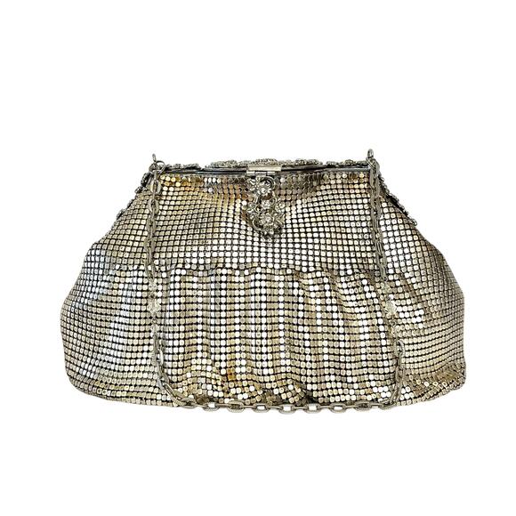 Vintage Whiting & Davis Silver Ombre Metal Mesh Crystal Wedding Evening Bag - Picture 10 of 10
